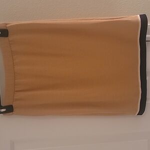Womens St John Collection By Marie Gray  Knit Tan Skirt with Black Trim SZ 2